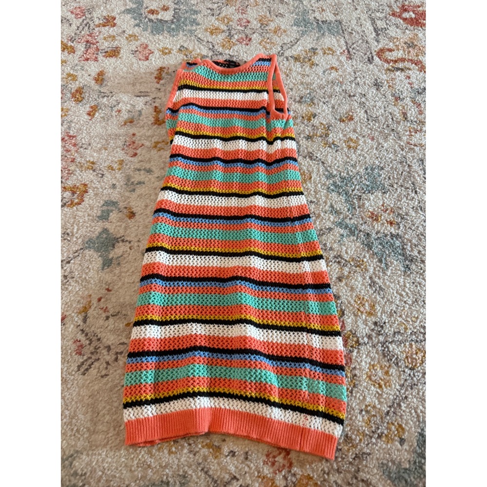Art Class Girls Large 10/12 Multi Color Striped Crochet Knit Sleeveless Dress